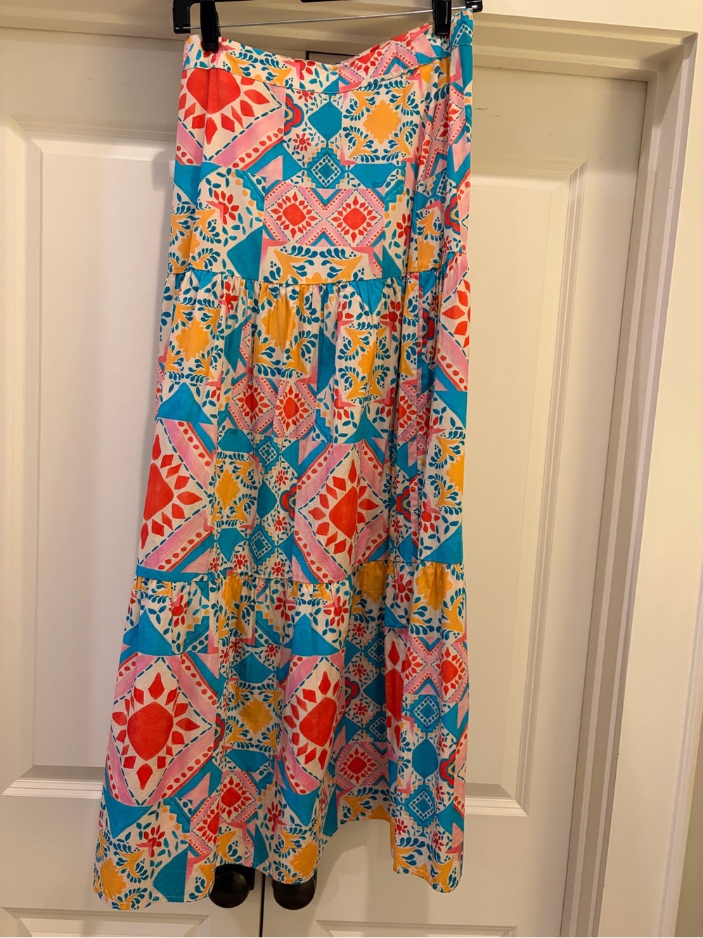 LAROQUE Bright Tile-Print Tiered Maxi Skirt - Blue, Red & Yellow